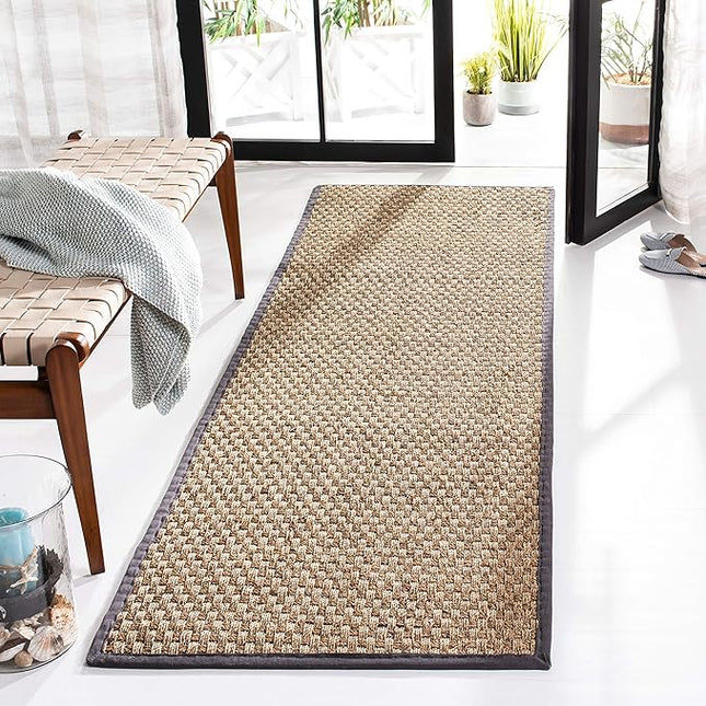 SAFAVIEH Area Rug 2x3 - Natural Fiber Collection - Natural & Dark Grey, Seagrass, Basketweave Pattern with Border (NF114Q)