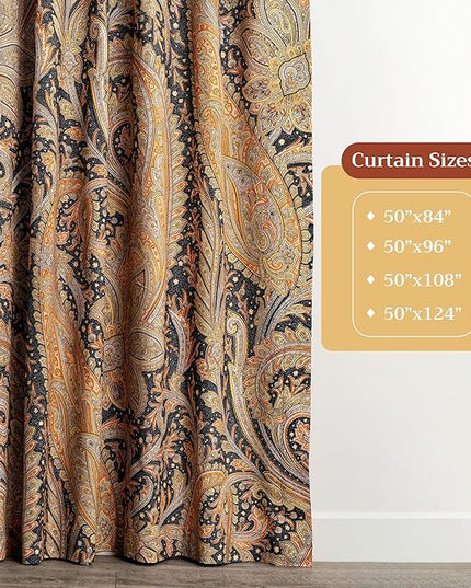 Maison d' Hermine Curtains for Living Room 100% Cotton 96 inch Length One Panel Light Filtering Curtains for Bedroom Windows with Rod and Loop Pockets Drapes (Kashmir Paisley Graphite, 50" W x 96" L)