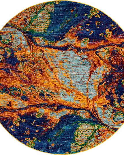Rugs.com Calypso Collection Rug – 8 Ft Round Multi Medium Rug Perfect for Kitchens, Dining Rooms