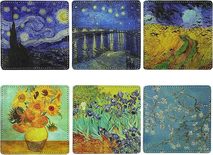 Artistic Coasters Square Leather Drinks Coaster Set with Holder for Coffee Table Bar Home Decor 4 Inches Set of 6