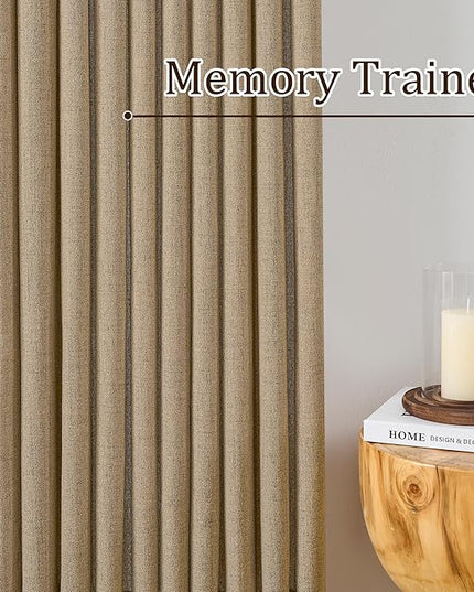 Dark Flax Pinch Pleated Linen Curtains 108 Inches Long Semi Sheer Memory Trained Ripple Fold Curtain with Hooks Back Tab Textured Light Filtering Drapes for Bedroom Living Room 42x108 Set of 2