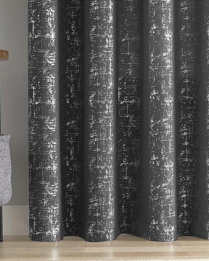 Taisier Home Silver Foil Print Linen Textured Curtains Geometric Dots Pattern Design Curtains for Nursery Toy Room Thermal Insulated Window Treatment 2 Panels 72" L,Dark Grey and Silver Curtain Print