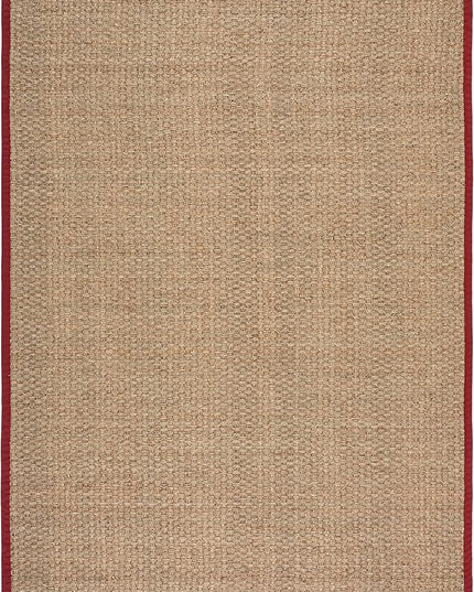 SAFAVIEH Area Rug 6x9 - Natural Fiber Collection - Natural & Red, Seagrass, Basketweave Pattern with Border (NF114D)