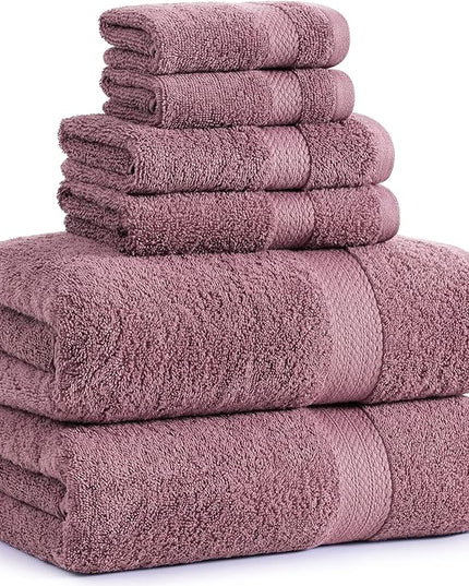 LANE LINEN 100% Mercerized Cotton Bathroom Towel Set - 6 Pcs - Ring Spun, Fluffy, Soft & Highly Absorbent - 2 Bath, 2 Washcloths, 2 Hand Towels - Avaialable in Wide Variety of Colours - Wishful Mauve