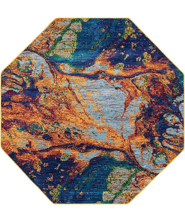 Rugs.com Calypso Collection Rug – 8 Ft Octagon Multi Medium-Pile Rug Perfect for Living Rooms, Kitchens, Entryways