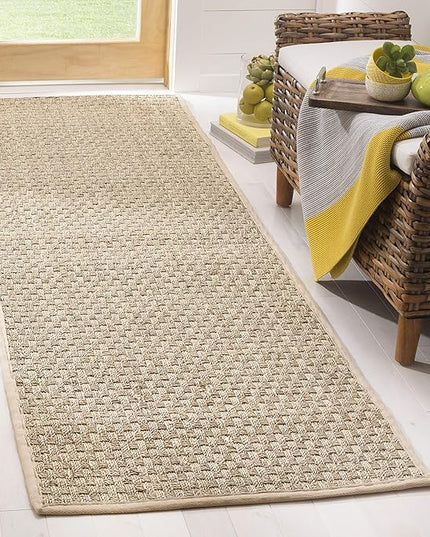 SAFAVIEH Natural Fiber Collection Runner Rug - 2'6" x 6', Natural & Beige, Seagrass, Basketweave Pattern with Border (NF114A)