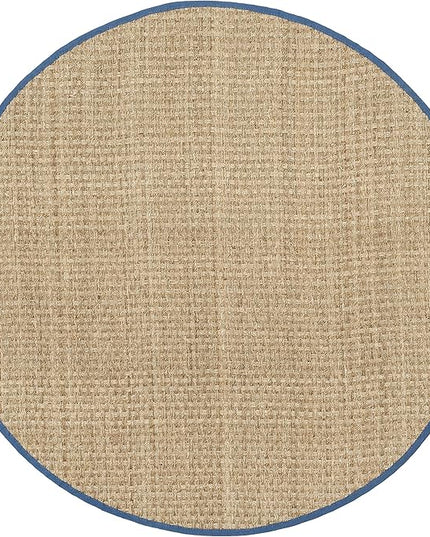 SAFAVIEH Area Rug 6' Round - Natural Fiber Collection - Natural & Navy, Seagrass, Basketweave Pattern with Border (NF114T)
