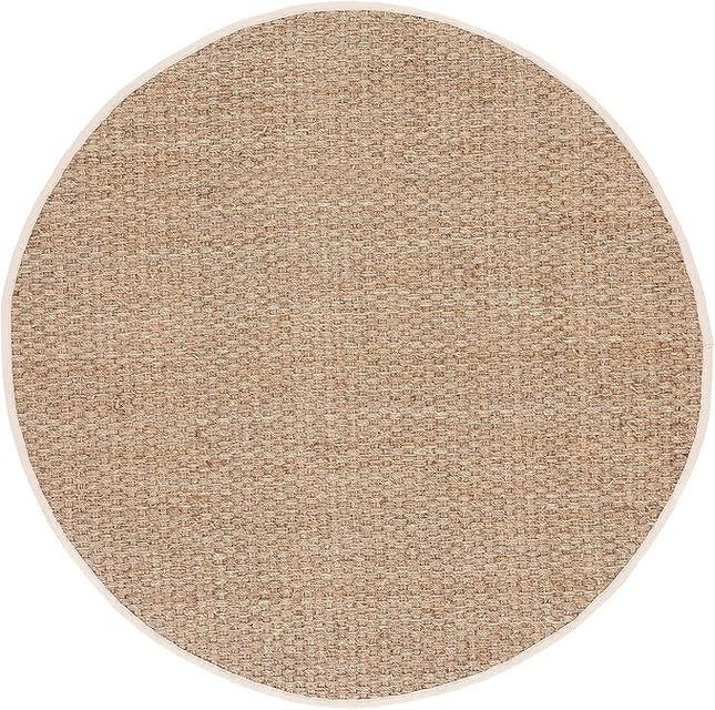 SAFAVIEH Area Rug 11' Round - Natural Fiber Collection - Large - Natural & Ivory, Seagrass, Basketweave Pattern with Border (NF114J)