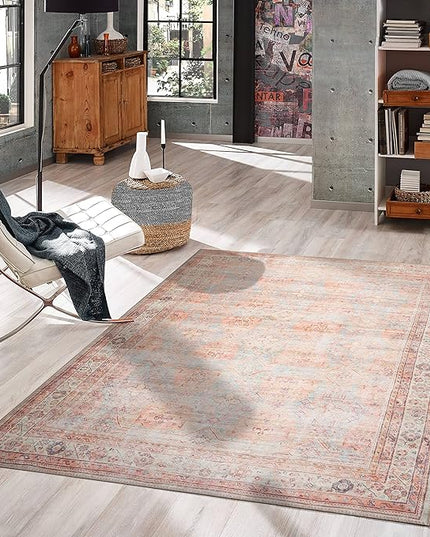 GLN Rugs Traditional Collection - Machine Washable Area Rug, Traditional Washable, Non Slip, Low Pile Chenille Rug, Living Room, Bedroom, Kitchen Rug (4'x6' Multicolor)