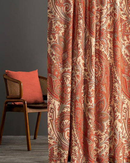 Maison d' Hermine Curtains for Living Room 100% Cotton 84 inch Length One Panel Light Filtering Curtains for Bedroom Windows with Rod and Loop Pockets Drapes (Kashmir Paisley Tomato, 50" W x 84" L)