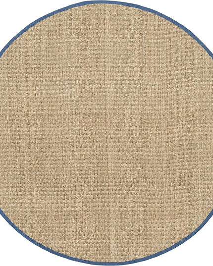 Safavieh Area Rug 4' Round - Natural Fiber Collection - Natural & Navy, Seagrass, Basketweave Pattern with Border (NF114T)