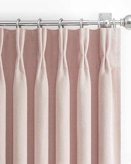 Light Pink Blackout Curtains for Girls Bedroom 84 Inches Length 2 Panels Set, Petty Memory Trained Pleated Soundproof Two Layer Thick Linen Heat Blocking Privacy Decorative Window Drapes 84 Inch Long