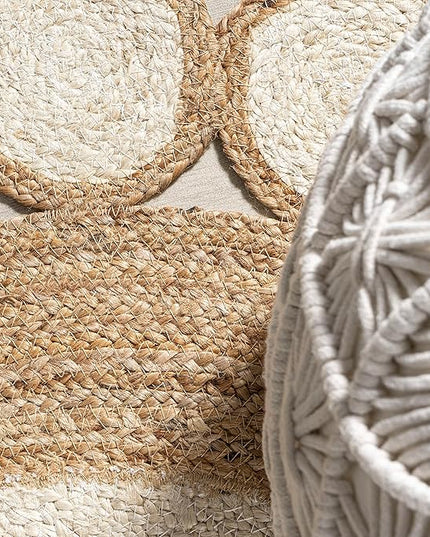 JONATHAN Y Skye Two-Tone Jute Circle Cream/Natural 6' Round Indoor Area Rug, Geometric, Cottage, Easy-Cleaning for Living Room, Bedroom, Kitchen, Pet Friendly, Non-Shedding (RNF113A-6R)