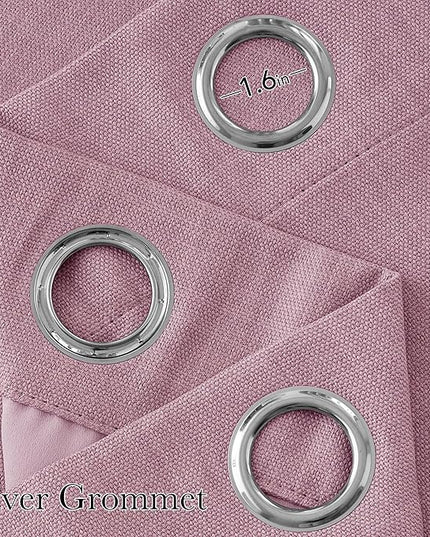 NICETOWN Faux Linen Pink Blackout Curtains 84 inches Long for Living Room - Privacy Panels for Bedroom, Modern Farmhouse Style Easy Care Grommet Top, 2 Panels, W52 by L84