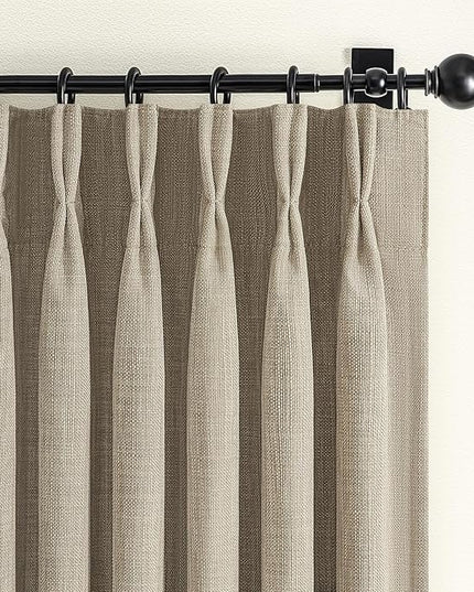 Blackout Pinch Pleated Living Room Curtains 84 Inches Long 2 Panels Set, Memory Trained Oak Taupe Dual Layer Thick Linen Thermal Sound Dampening Neutral Windows Drapes for Dining Room 7 FT Length
