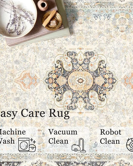Small Rugs 2x3,Vintage Rug for Entryway Bathroom Bedroom Kitchen Entrance Doormat,Boho Bohemian Distressed Washable Accent Floor Throw Carpet Non Slip,Retro Blue Grey Floral