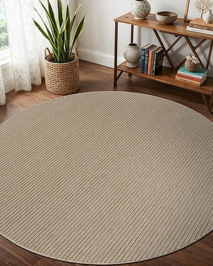 Beverly Rug Non-Slip Modern Rug 4 Round Solid Traditional Rubber Backing Machine Washable Soft Thin Indoor Area Rugs for Living Room Stain Resistant Non Shedding Casual Carpet (4 Round Beige)