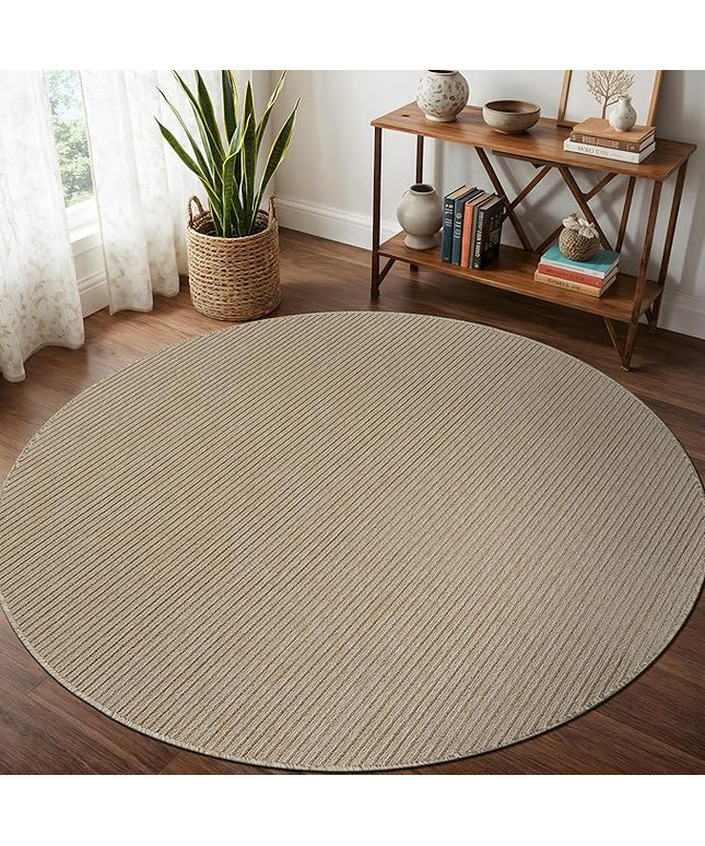 Beverly Rug Non-Slip Modern Rug 4 Round Solid Traditional Rubber Backing Machine Washable Soft Thin Indoor Area Rugs for Living Room Stain Resistant Non Shedding Casual Carpet (4 Round Beige)