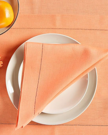 Solino Home Linen Cloth Napkins Set of 4-100% Pure Linen Coral Dinner Napkins 20 x 20 Inch - Classic Hemstitch, Handcrafted and Machine Washable