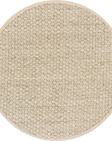 SAFAVIEH Area Rug 9' Round - Natural Fiber Collection - Large - Natural & Beige, Seagrass, Basketweave Pattern with Border (NF114A)