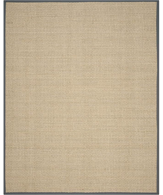 SAFAVIEH Area Rug 8x10 - Natural Fiber Collection - Large - Natural & Dark Grey, Seagrass, Basketweave Pattern (NF114Q)