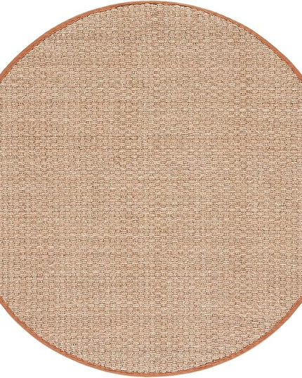 SAFAVIEH Area Rug 6' Round - Natural Fiber Collection - Natural & Brown, Seagrass, Basketweave Pattern with Border (NF114B)