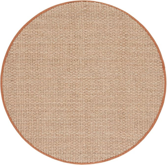 SAFAVIEH Area Rug 6' Round - Natural Fiber Collection - Natural & Brown, Seagrass, Basketweave Pattern with Border (NF114B)