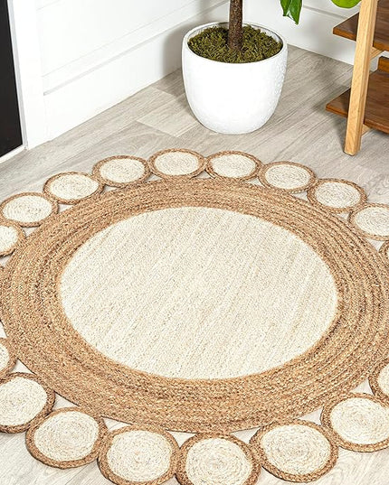 JONATHAN Y Skye Two-Tone Jute Circle Cream/Natural 5' Round Indoor Area Rug, Geometric, Cottage, Easy-Cleaning for Living Room, Bedroom, Kitchen, Pet Friendly, Non-Shedding (RNF113A-5R)