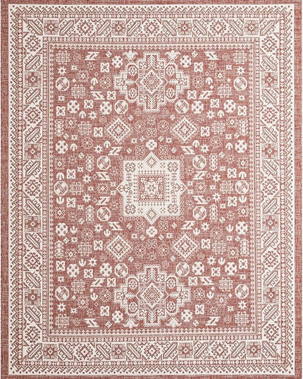 Rugs.com Outdoor Aztec Collection Rug – 8x10 Rust Red Flatweave-Pile Rug Perfect for Living Rooms, Large Dining Rooms, Open Floorplans
