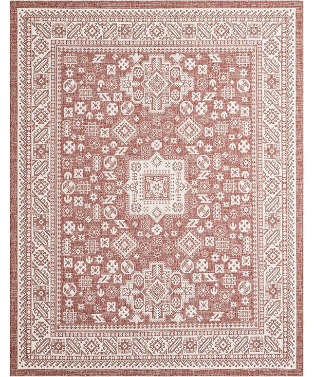 Rugs.com Outdoor Aztec Collection Rug – 8x10 Rust Red Flatweave-Pile Rug Perfect for Living Rooms, Large Dining Rooms, Open Floorplans