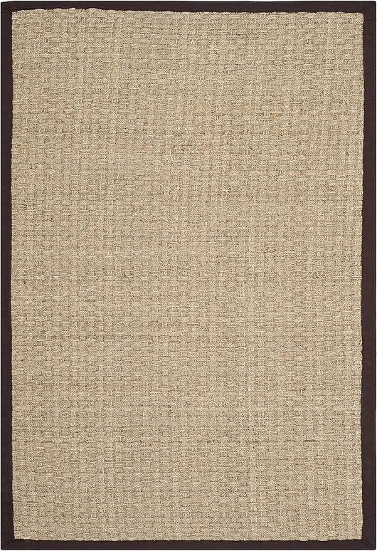 SAFAVIEH Area Rug 4x6 - Natural Fiber Collection - Natural & Dark Brown, Seagrass, Basketweave Pattern with Border (NF114K)