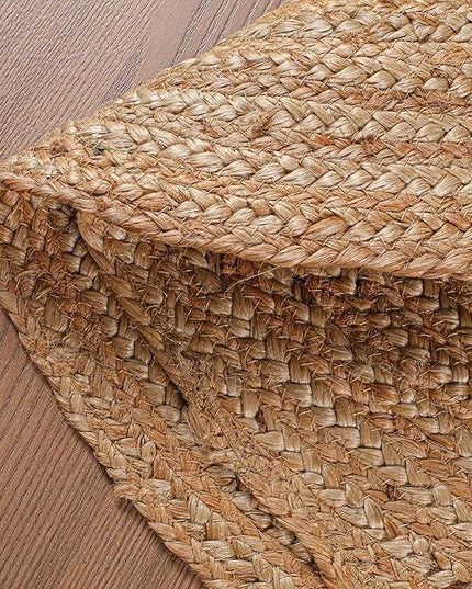 Hand Woven Jute Area Rug - 4' Round - Rustic Beige Reversible Farmhouse Rugs for Living Room, Bedroom, Kitchen - Vintage Natural Braided Entry Floor Décor Circle Boho Round Rug 4ft