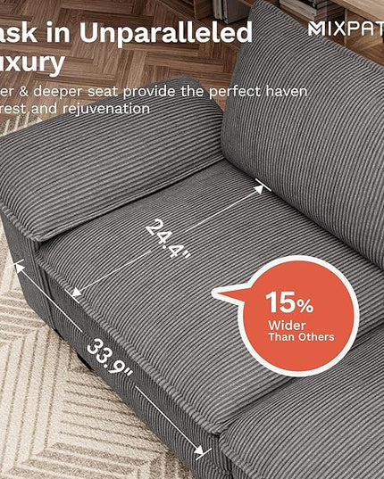 87" L-Shaped Sectional Sofa, Modular Cloud Couch with an Ottoman, Deep Seating, Removable Arms, Soft Corduroy Upholstery for Living Room, Apartment, Gray