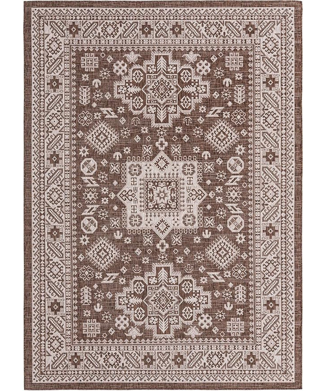 Rugs.com Outdoor Aztec Collection Rug – 7' x 10' Brown Flatweave Rug Perfect for Living Rooms, Large Dining Rooms, Open Floorplans