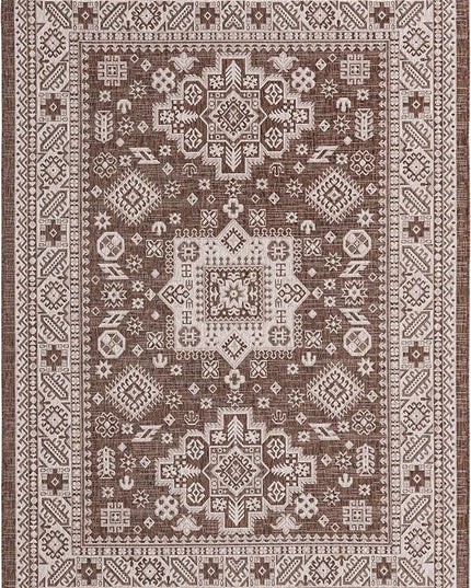 Rugs.com Outdoor Aztec Collection Rug – 7' x 10' Brown Flatweave Rug Perfect for Living Rooms, Large Dining Rooms, Open Floorplans