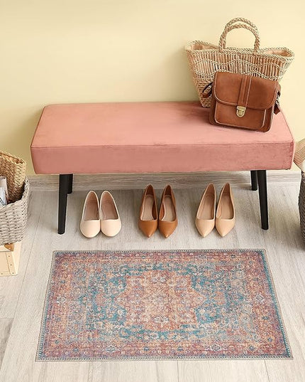 GLN Rugs Traditional Collection - Machine Washable Area Rug, Traditional Washable, Non Slip, Low Pile Chenille Rug, Living Room, Bedroom, Kitchen Rug (2'x3' Terra/Green)