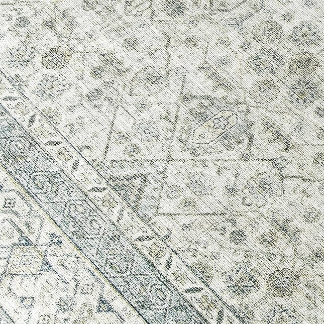 ReaLife Rugs Machine Washable Area Rug Runner - Living Room Bedroom Bathroom Kitchen Entryway Office - Padded Low Pile Stain Resistant Premium - Boho Farmhouse Vintage - BEV - Green 2'6" x 6'