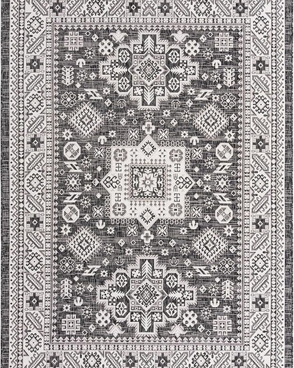 Rugs.com Outdoor Aztec Collection Rug – 7' x 10' Charcoal Gray Flatweave Rug Perfect for Living Rooms, Large Dining Rooms, Open Floorplans