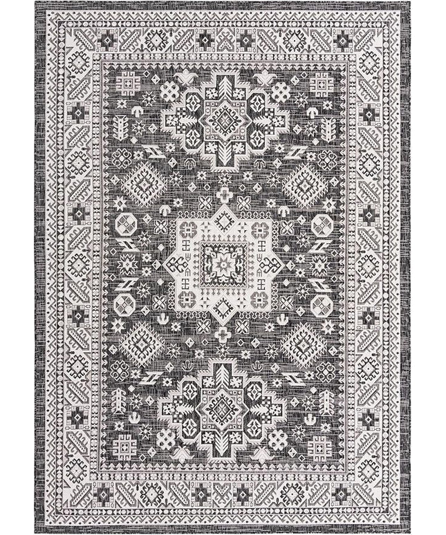 Rugs.com Outdoor Aztec Collection Rug – 7' x 10' Charcoal Gray Flatweave Rug Perfect for Living Rooms, Large Dining Rooms, Open Floorplans