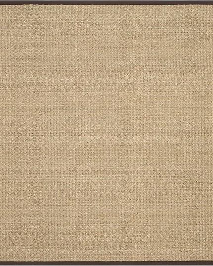 SAFAVIEH Area Rug 6' Square - Natural Fiber Collection - Natural & Dark Brown, Seagrass, Basketweave Pattern with Border (NF114K)