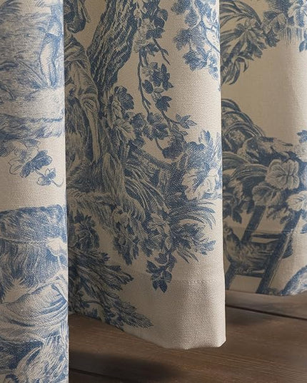 Maison d' Hermine Curtains for Living Room 100% Cotton 84 inch Length Two Panels Light Filtering Toile Curtains for Bedroom Windows with Rod and Loop Pockets Drapes (The Miller Blue, 50" W x 84" L)