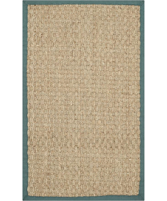 SAFAVIEH Natural Fiber Collection Area Rug - 2'6" x 4', Natural & Light Blue, Seagrass, Basketweave Pattern with Border (NF114M)