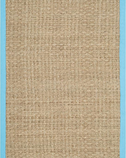 SAFAVIEH Area Rug 3x5 - Natural Fiber Collection - Natural & Turquoise, Seagrass, Basketweave Pattern with Border (NF114S)