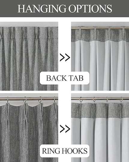 Vision Home Charcoal Grey Pinch Pleated Full Blackout Curtains Room Darkening Window Curtains for Living Room Bedroom Thermal Insulated Pinch Pleated Drapes with Hooks Back Tab 2 Panel 40" Wx102 L