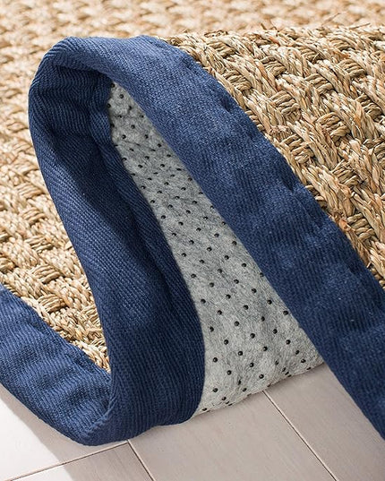 SAFAVIEH Natural Fiber Collection Runner Rug - 2'6" x 10', Natural & Blue, Seagrass, Basketweave Pattern with Border (NF114E)
