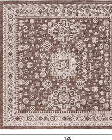 Rugs.com Outdoor Aztec Collection Rug – 10 Ft Square Brown Flatweave Rug Perfect for Living Rooms, Kitchens, Entryways