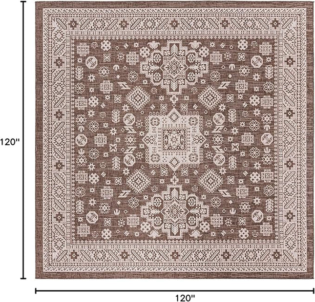 Rugs.com Outdoor Aztec Collection Rug – 10 Ft Square Brown Flatweave Rug Perfect for Living Rooms, Kitchens, Entryways