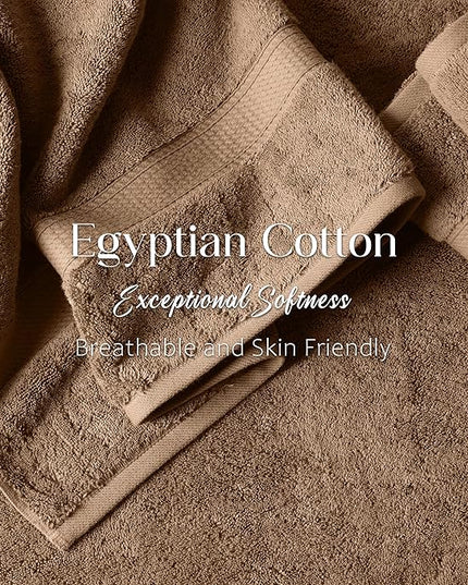 Superior Egyptian Cotton Pile Bath Towel Set of 2, Ultra Soft Luxury Towels, Thick Plush Essentials, Absorbent Heavyweight, Guest Bath, Hotel, Spa, Home Bathroom, Shower Basics, Latte
