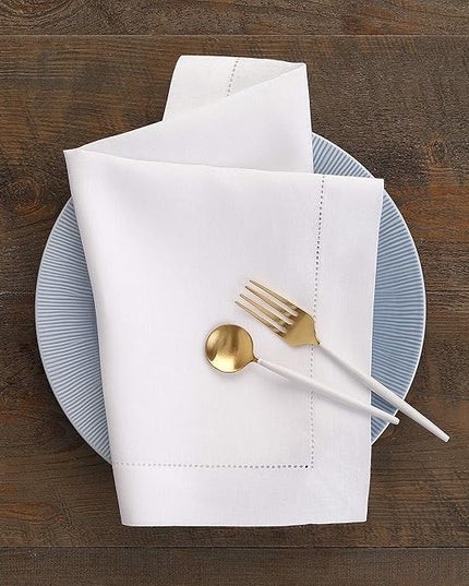 Solino Home White Linen Napkins Set of 6-100% Pure Linen Hemstitch Dinner Napkins 20 x 20 Inch for Winter, Christmas, Holiday, New Year - Classic Hemstitch