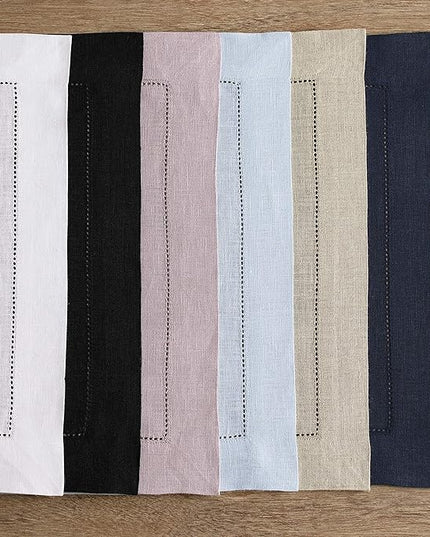 Solino Home Linen Placemats Set of 4 - Classic Hemstitch Natural Placemats 14 x 19 Inch - 100% Pure Linen Table Mats for Christmas, Holiday, New Year